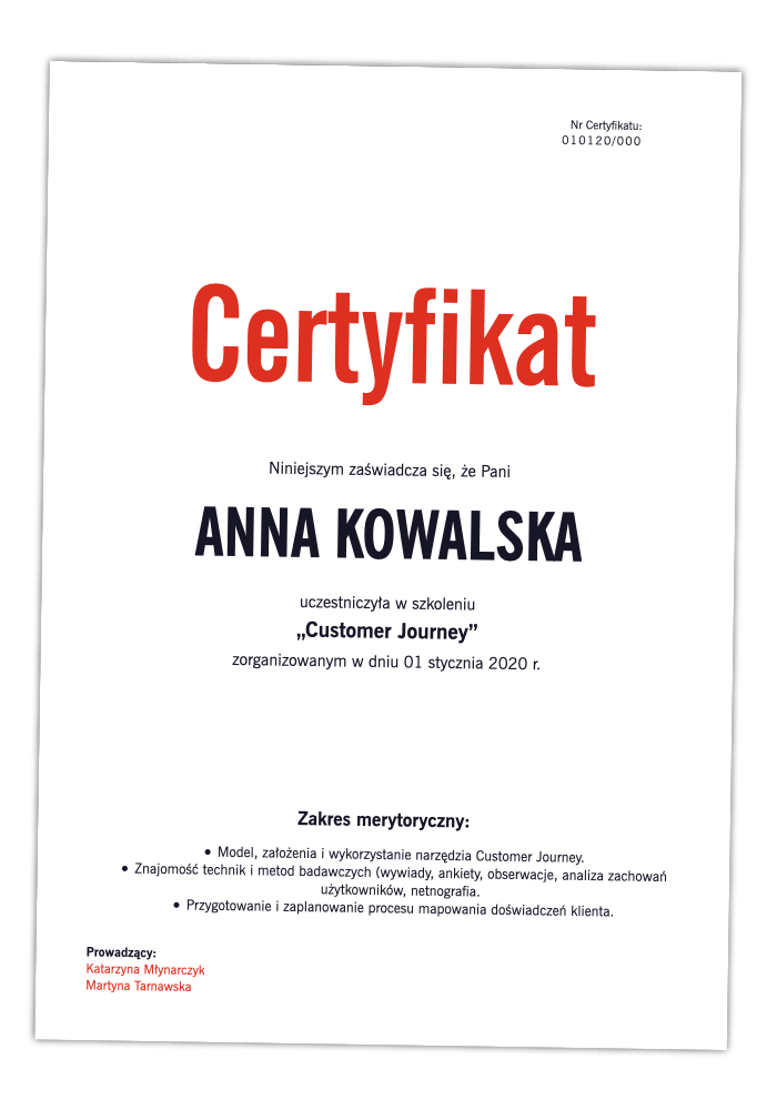 Customer Journey kurs online - certyfikat