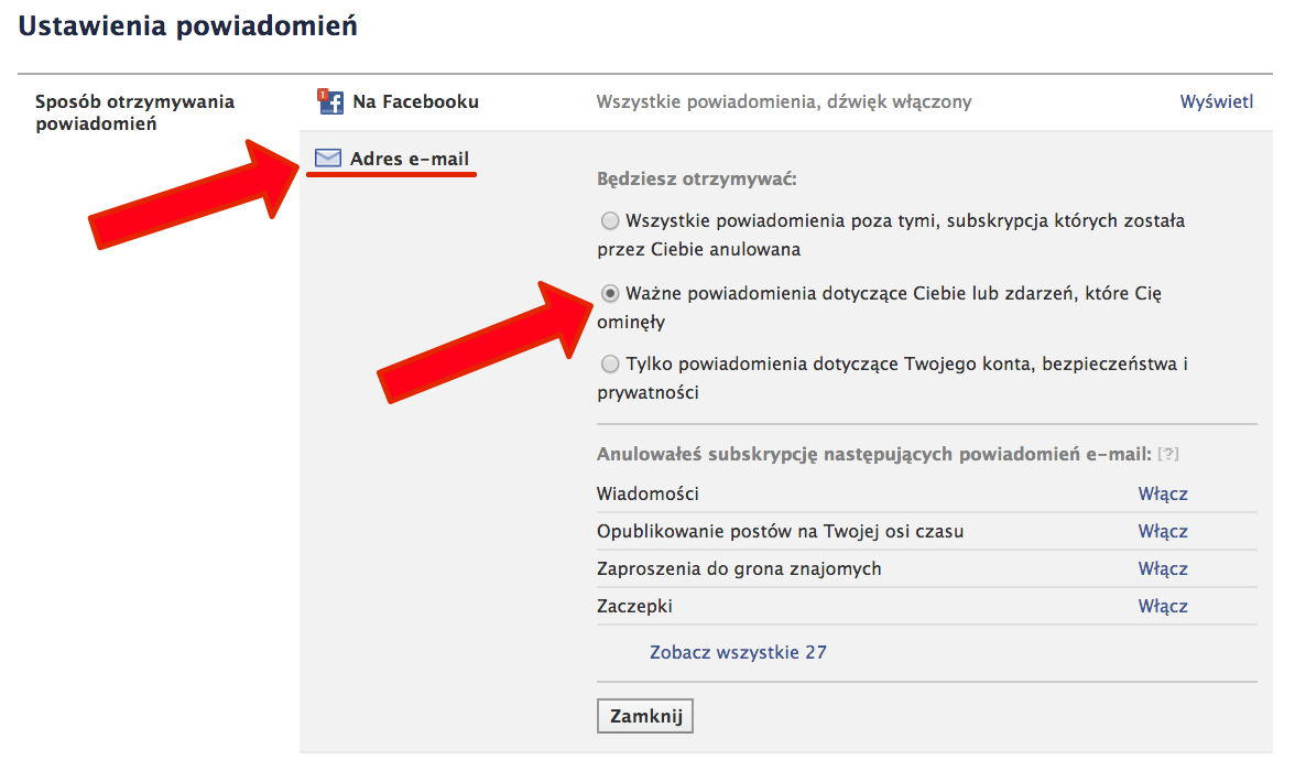 Powiadomienia e-mailowe Powiadomienia e-mailowe