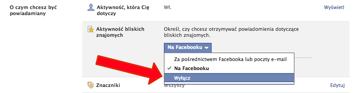 Powiadomienia o aktywności bliskich znajomych Powiadomienia o aktywności bliskich znajomych