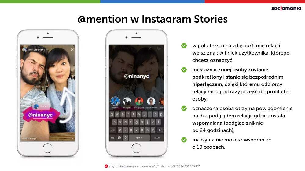 Instagram Stories oznaczanie (mention) użytkowników