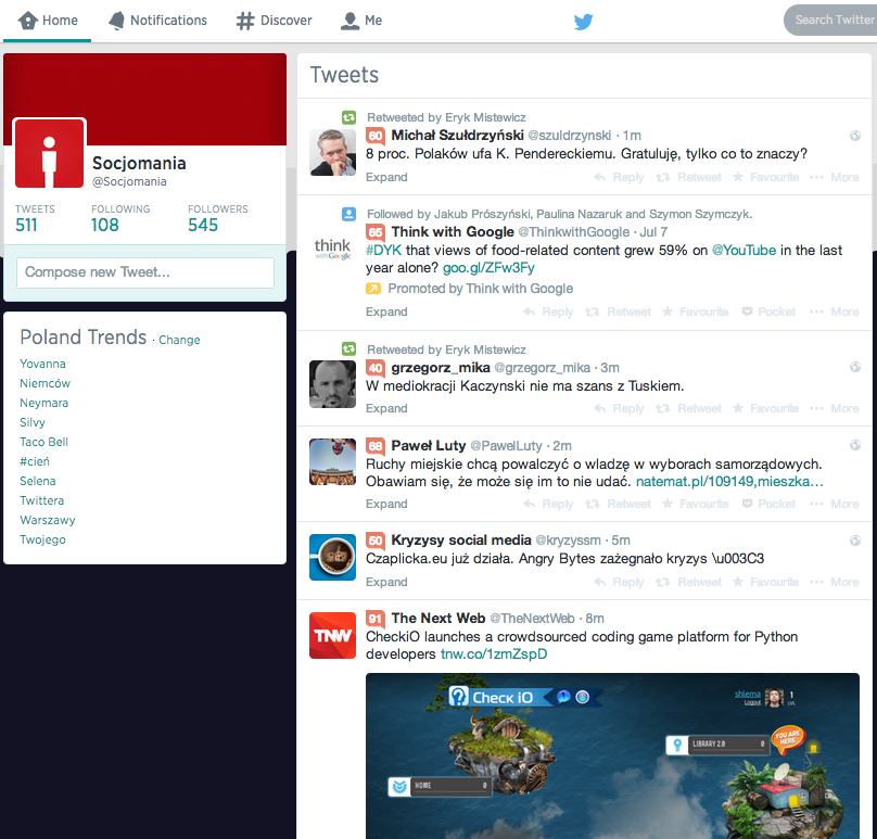 Widok wtyczki Klout na Twitter Widok wtyczki Klout na Twitter