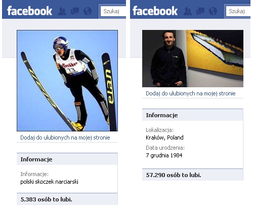 Kubica Małysz porównanie fan pages Facebook