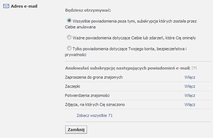 Ustawienia powiadomień na e-mail Ustawienia powiadomień na e-mail