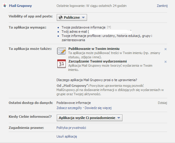 Ustawienia aplikacji na Facebooku Ustawienia aplikacji na Facebooku