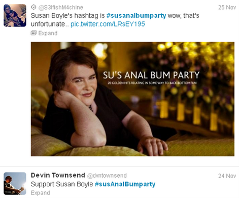 Hashtagi na Twitterze - przykład konta Susan Boyle